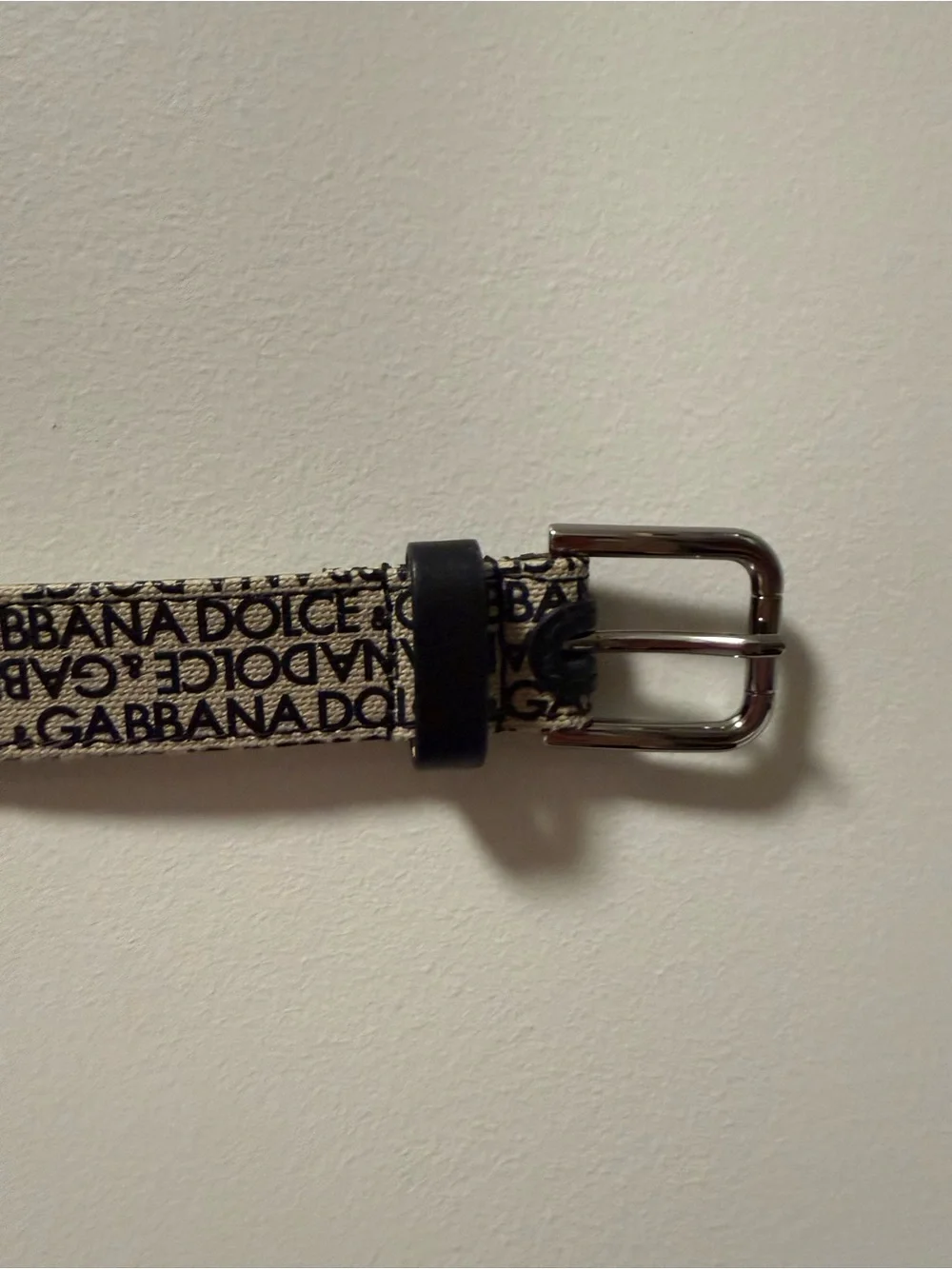 Dolce & Gabbana KIDS belt Black and Beige Logo Canvas Belt with Silver Buckle